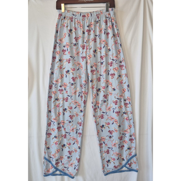 Sold! Garnet Hill Asian Wrap Blue Pink Floral Organic Cotton Pajama Set Large - Picture 6 of 13